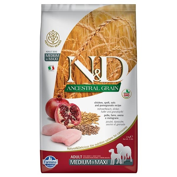 FARMINA NED ANCESTRAL GRAIN ADULT MEDIUM& MAXI CANE POLLO E MELOGRANO