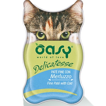 Oasy Wet Cat DELICATESSE   Pate con MERLUZZO Vaschetta 85 gr 