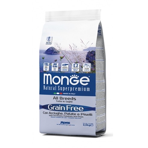 MONGE GRAIN FREE ALL BREDDS ACCIUGHE PATATE E PISELLI 2.5 KG