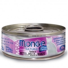 MONGE NATURAL TONNO PETTO DI POLLO E MANZO 80GR