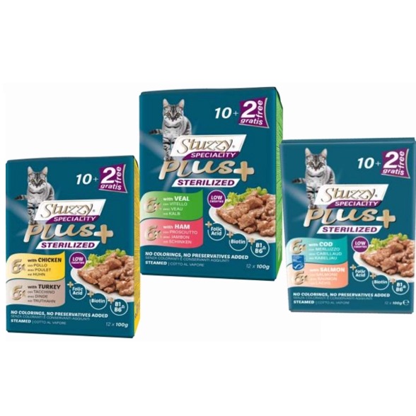 STUZZY CAT SPECIALITY SALMONE E MERLUZZO 12 X 100 GR STERILIZZATO