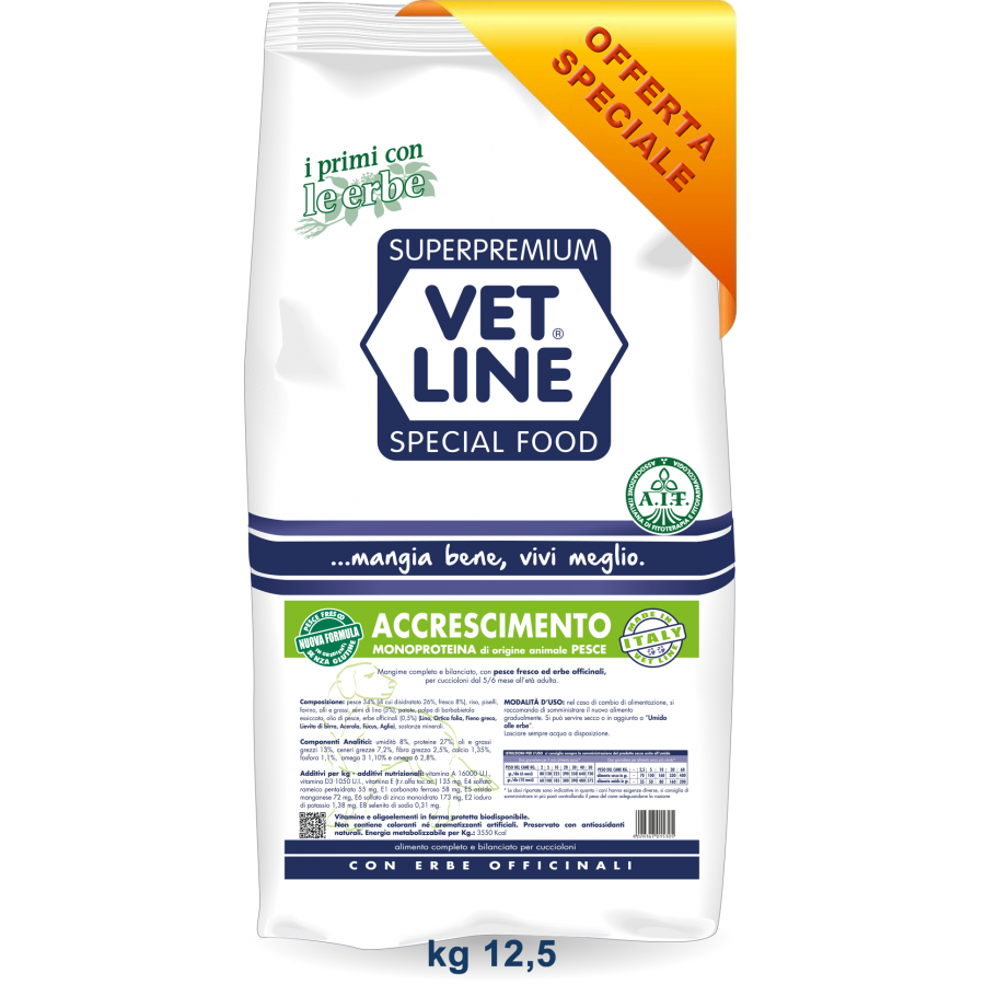 VET LINE CANE ACCRESCIMENTO PESCE 12.5KG