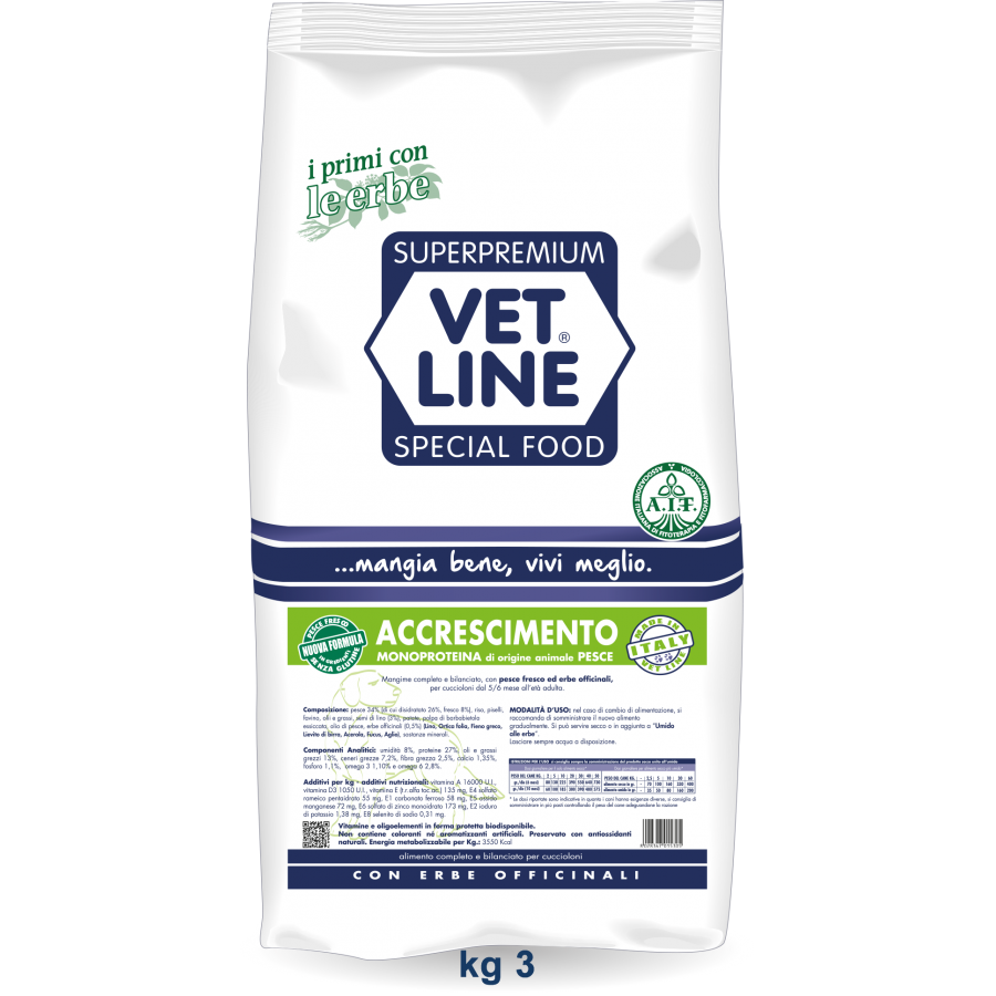 VET LINE CANE ACCRESCIMENTO PESCE 3KG