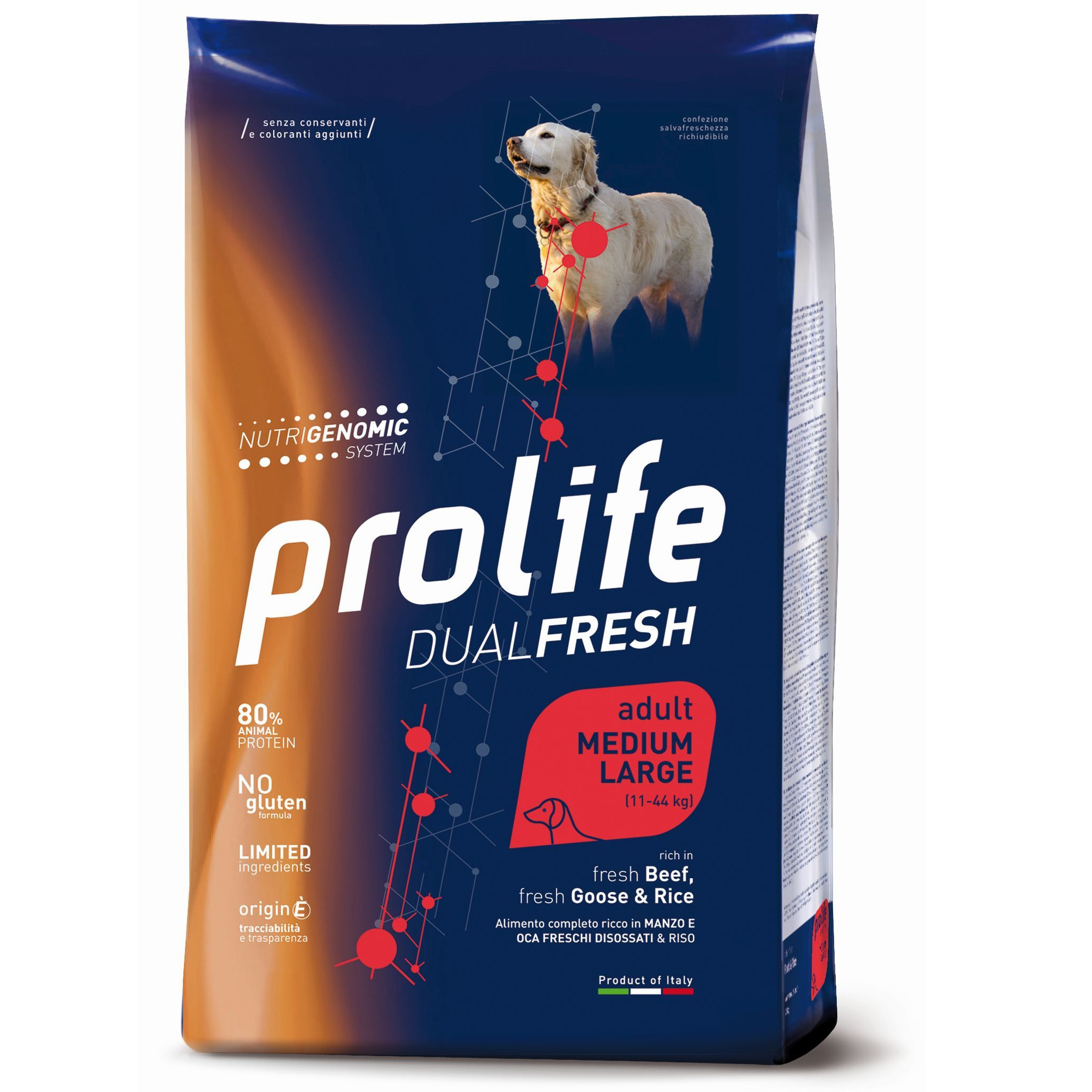 PROLIFE CANE DUAL FRESH BEEF/GOOS & RICE MEDIUM/LARGE 2,5 KG