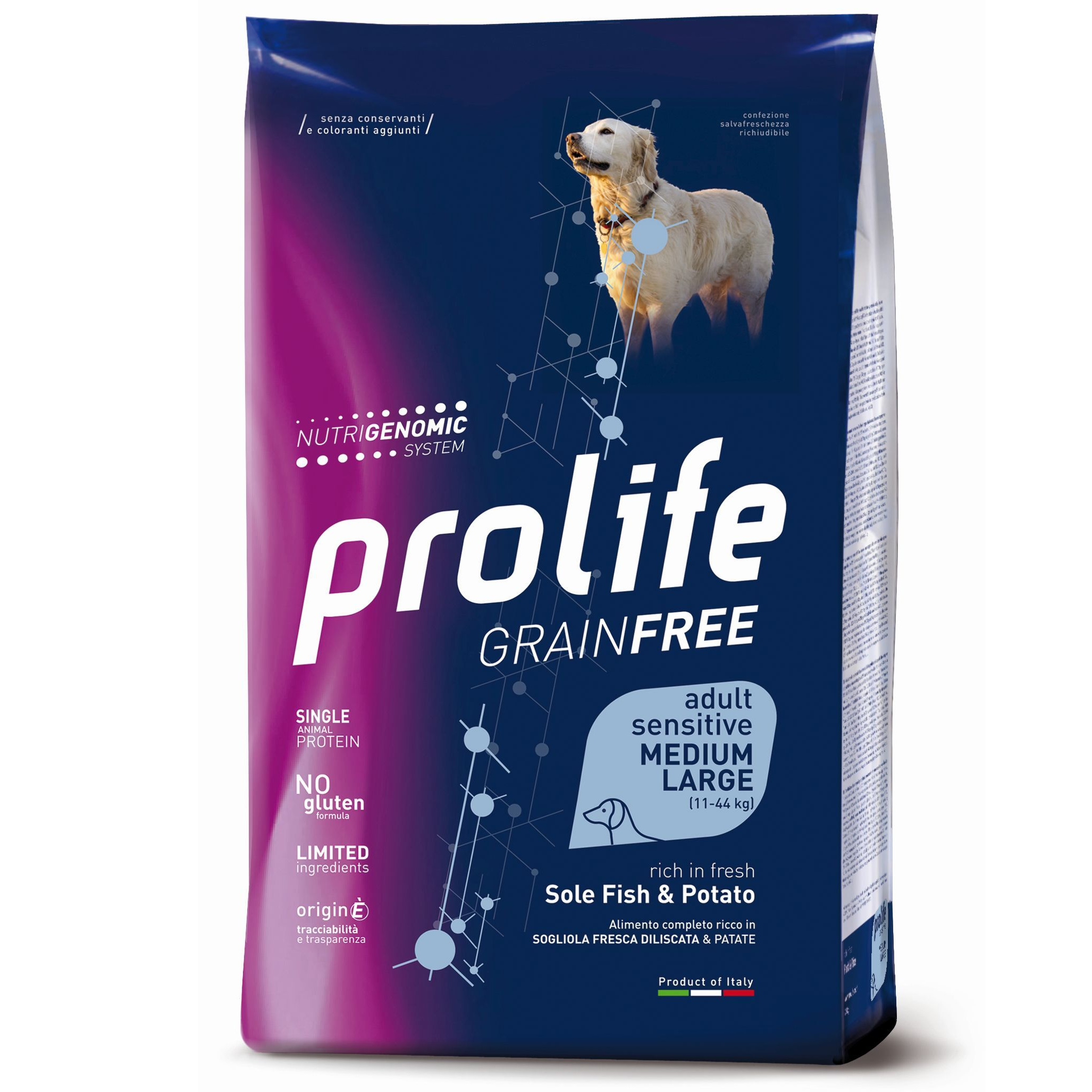 PROLIFE CANE GRAIN FREE ADULT SENSITIVE SOLE FISH & POTATO MEDIUM/LARGE 2,5 KG