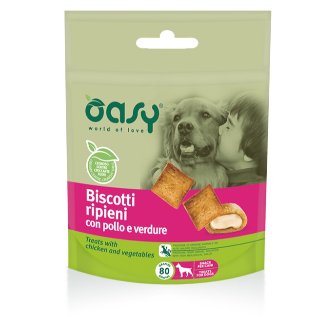 OASY DOG-BISCOTTI RIPIENI POLLO E VERDURE 80 GR