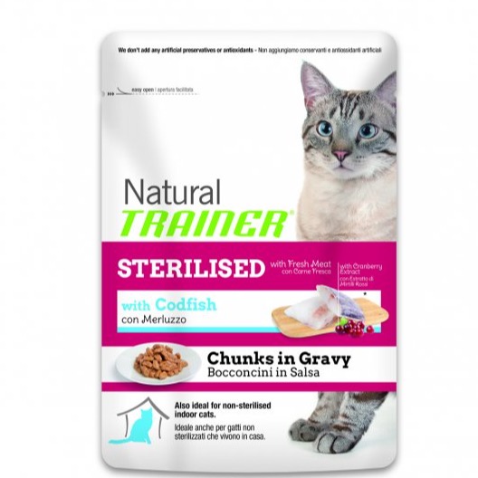 TRAINER NATURAL CAT STER MERLUZZO BUSTA 85GR