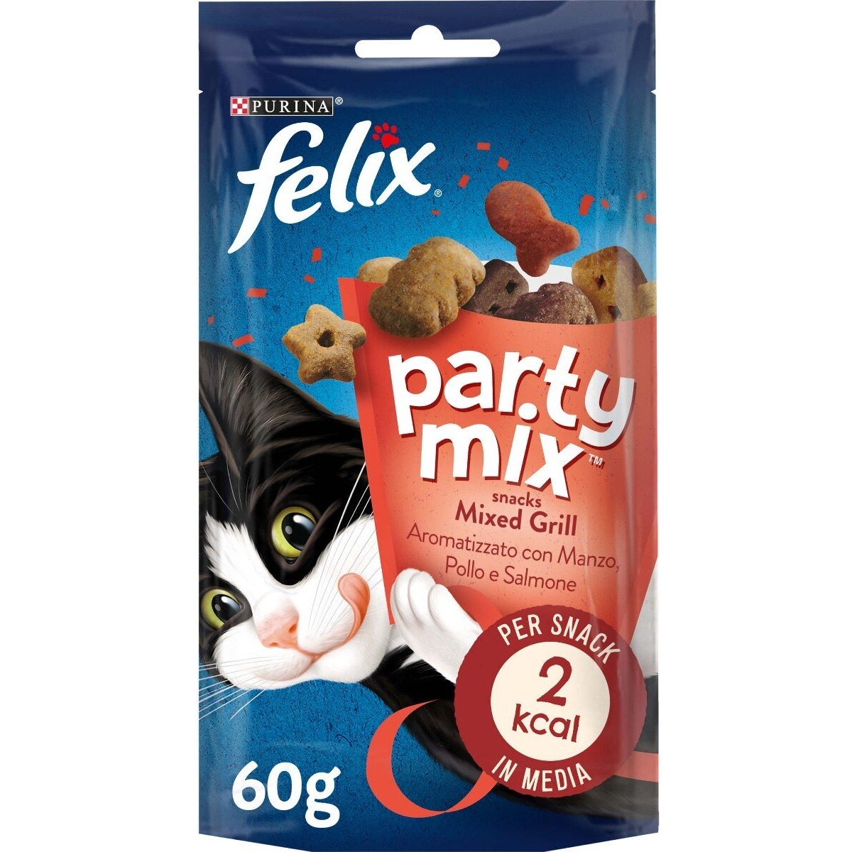 Party Mix Gatto Snack Grigliata Mista Aromatizzato con Manzo, Pollo e Salmone