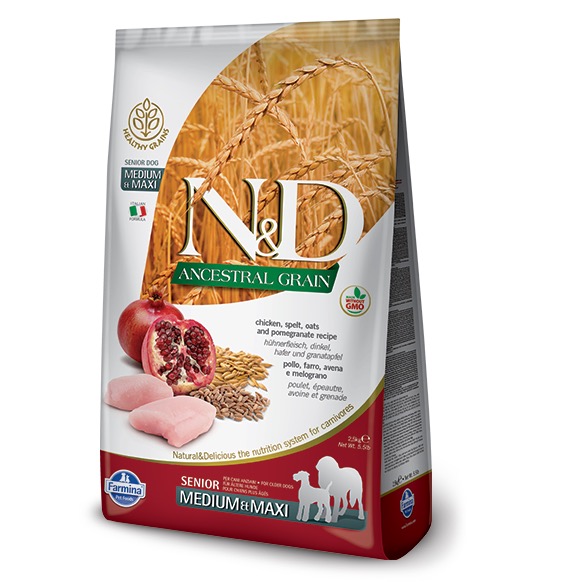 FARMINA ANCESTRAL GRAIN SENIOR POLLO FARRO AVENA E MELOGRANO MEDIUM/MAXI 12 KG